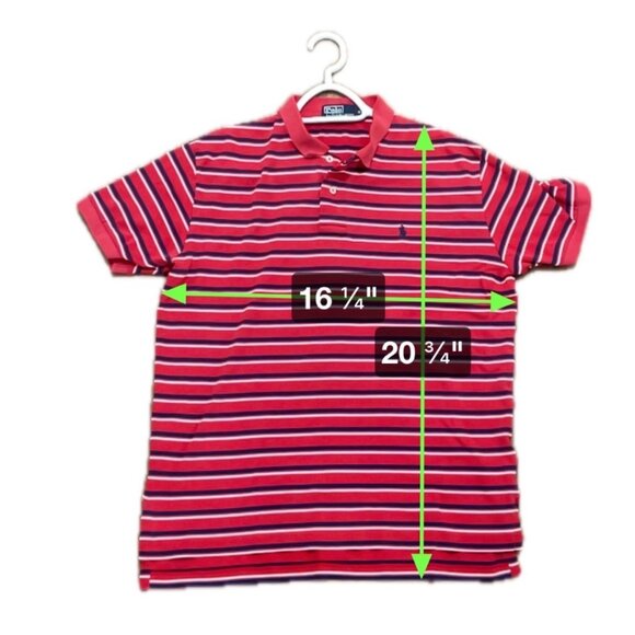 Polo by Ralph Lauren Men's Red Navy Striped Short Sleeve Polo Shirt SZ Medium - Picture 7 of 7